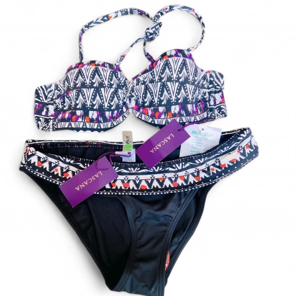 LASCANA Microfibre Mix-Kini Aztc Print Bikini Swimsuit/ Cup 30A/ Bottom Size 2